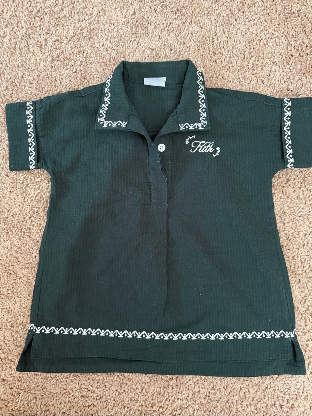 Kith kids Dark Green Polo with White Embroidered Trim dress